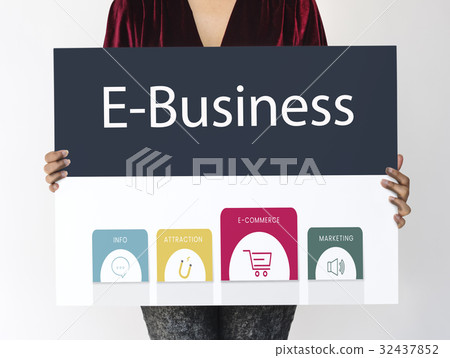 Woman holding billboard network graphic overlay 32437852