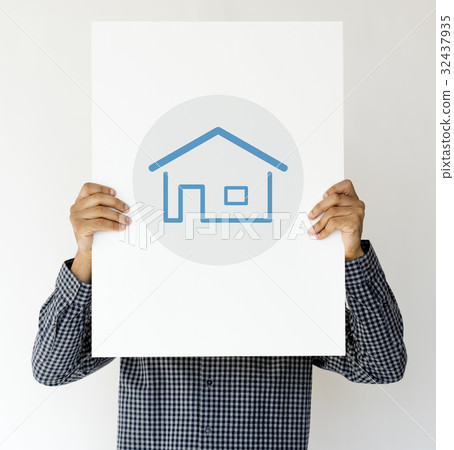 Man holding billboard network graphic overlay Man holding billboard network graphic overlay 32437935