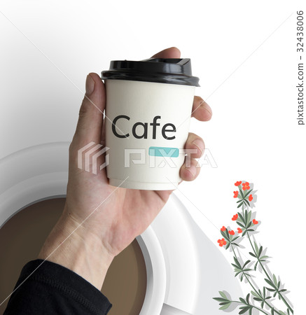 Hand holding coffee cup with Illustration of coffee decoration cafe commercial background Hand holding coffee cup with Illustration of coffee decoration cafe commercial background 32438006