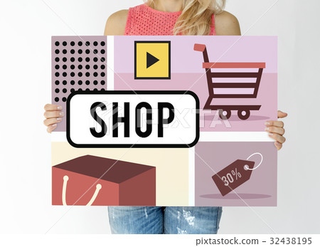 Woman holding billboard network graphic overlay 32438195