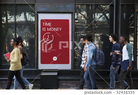 Diverse people walking pass the time concept time 32438335
