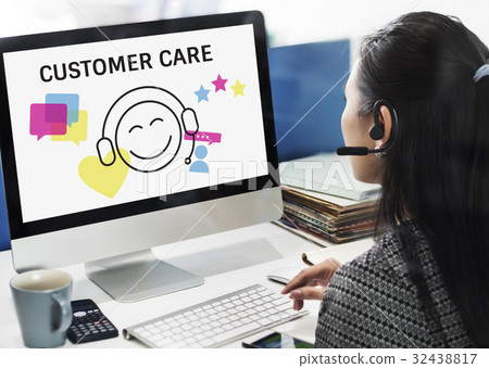 Illustration of contact us online customer services on computer 32438817