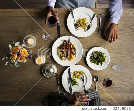 Couple Having Dinner Date at Restaurant Couple Having Dinner Date at Restaurant 32439056