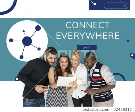 People connected with Illustration of social media online communication People connected with Illustration of social media online communication 32439315