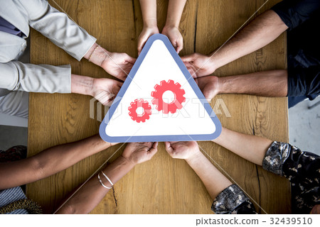 Illustration of gear connection collaboration team 32439510