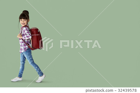 Young asian kid student with a backpack portrait 32439578