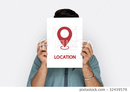 GPS navigation icon graphic with people studio shoot 32439579