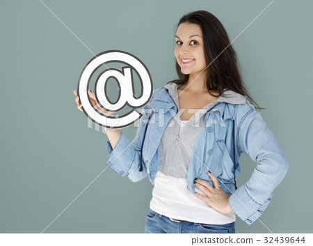 Woman is smiling Holding address sign 32439644