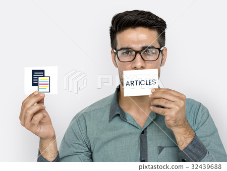 Man hold information concept card 32439688