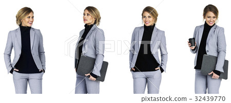 Businesswoman lifestyle gesture confidence profession standing on background 32439770