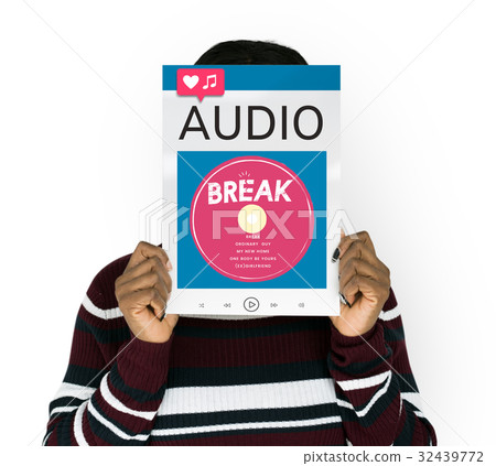 Woman holding network graphic overlay banner 32439772