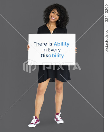 African descent woman holding placard African descent woman holding placard 32440200