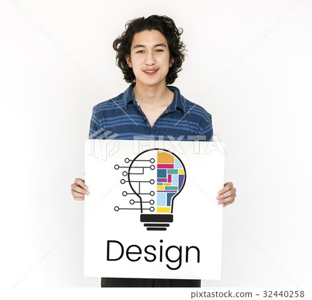 Man holding billboard network graphic overlay 32440258