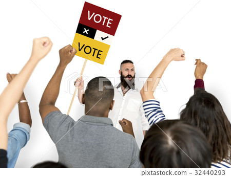 Diverse people in a meeting about to vote Diverse people in a meeting about to vote 32440293