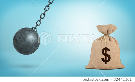 A large swinging wrecking ball on blue background A large swinging wrecking ball on blue background 32441161
