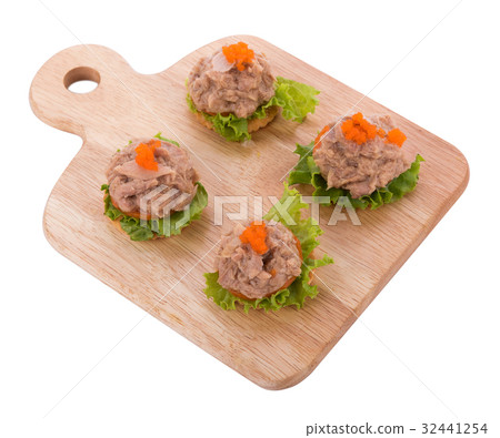 tuna salad with cracker on white background tuna salad with cracker on white background 32441254