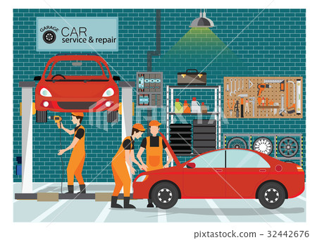 Car service and repair center or garage. Car service and repair center or garage. 32442676