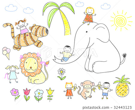 Happy children and animals Happy children and animals 32443123