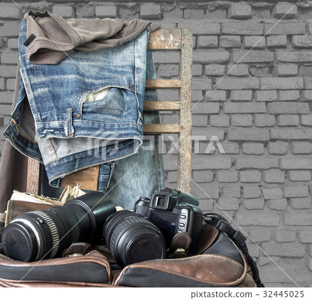 Vintage, Jeans On a wooden chair 32445025