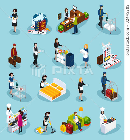 Hotel Service Isometric Icon Set 32445285