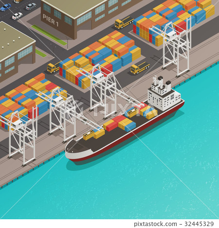 Freight Barges Harbor Wharf Isometric 32445329