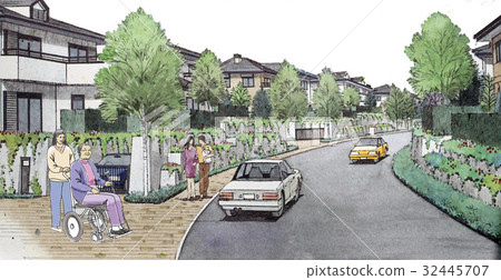 護理輪椅走路的輪椅母親和女兒的一天服務走在一個家庭在公園散步普遍的禮儀 32445707