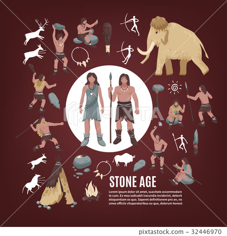 Stone Age People Icons Set 32446970