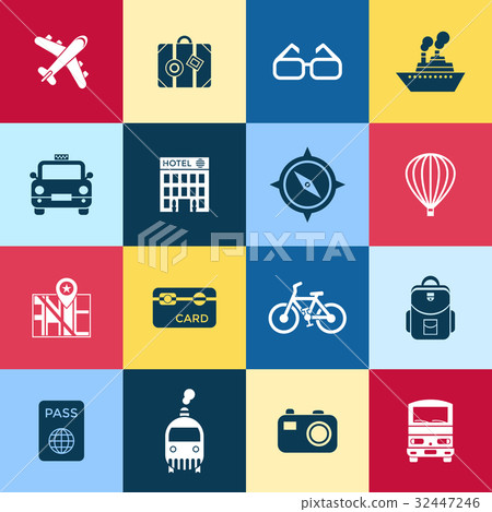 Digital vector red blue yellow travel icons 32447246