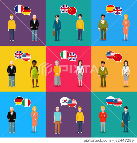 Colourful characters with speech bubbles with 32447299