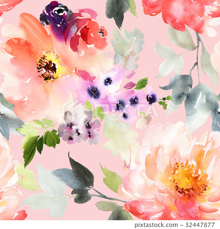 Seamless summer pattern with watercolor flowers 32447877