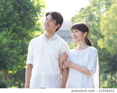 A couple laughing with arms folded A couple laughing with arms folded 32448818