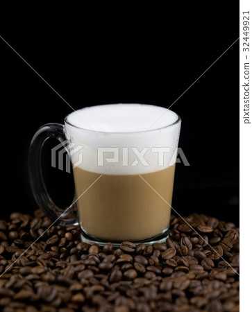 Hot milk latte coffee with coffee bean Hot milk latte coffee with coffee bean 32449921