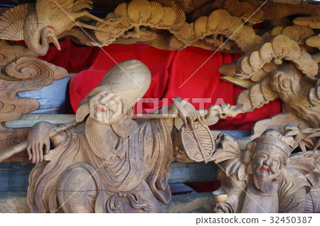 Shinshu Matsumoto的文化遺產Susumi Kinzu神社的節日藤井舞台的雕塑Tachikawa Statue(山地車)的舞台是長野縣的寶藏 Shinshu Matsumoto的文化遺產Susumi Kinzu神社的節日藤井舞台的雕塑Tachikawa Statue(山地車)的舞台是長野縣的寶藏 32450387