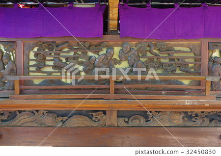 Shinshu Matsumoto的文化遺產Susumo divershi shrine的節日舞台Arai Town的舞台的雕塑舞台（山地車）被指定為長野縣寶藏指定 32450830