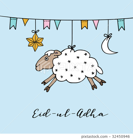 Eid-ul-adha greeting card with hand drawn sheep Eid-ul-adha greeting card with hand drawn sheep 32450946