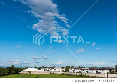 the house in villa and cloudy blue sky. 32451417