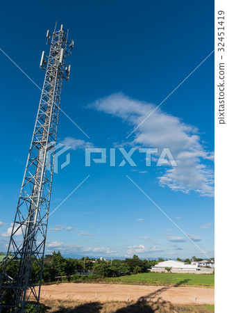Tele-radio tower with blue sky . 32451419