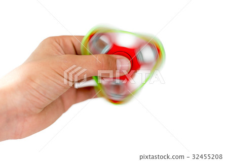 Fidget spinner. Red hand spinner, fidgeting hand 32455208