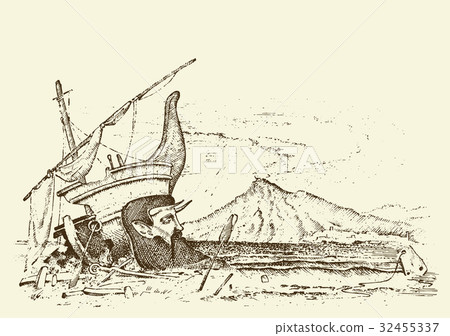 prehistoric seascape or ship, archeology or prehistoric seascape or ship, archeology or 32455337