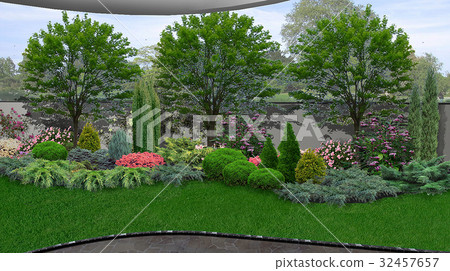 Natural grounds surrounding a home, 3d render 32457657