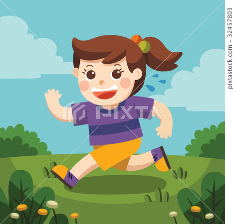 A cute girl running around the playground 32457803