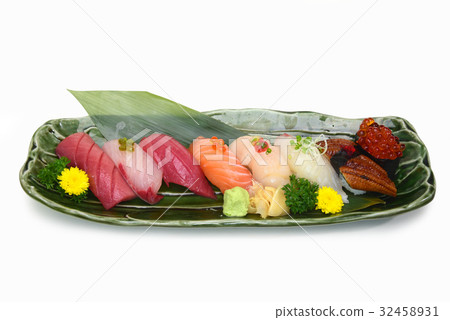 Sushi Set nigiri platter on plate white background Sushi Set nigiri platter on plate white background 32458931