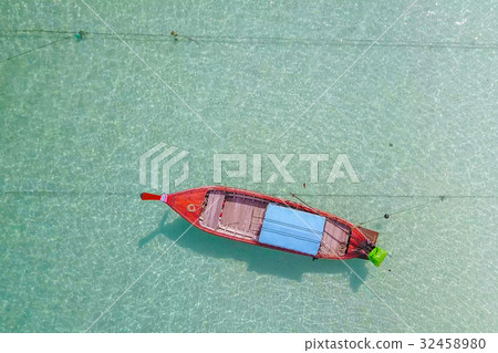 Aerial view over  long tail boat with beautiful 32458980