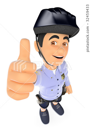 3D Police in shorts with thumb up 32459433