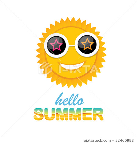 vector hello summer label with smiling shiny sun vector hello summer label with smiling shiny sun 32460998