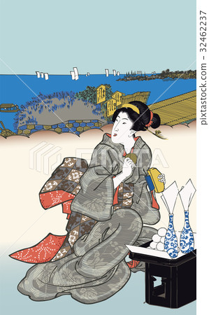 Utagawa Toyokuni Higashi-shi景點玩Hazuki Takanawa圖像例證 32462237