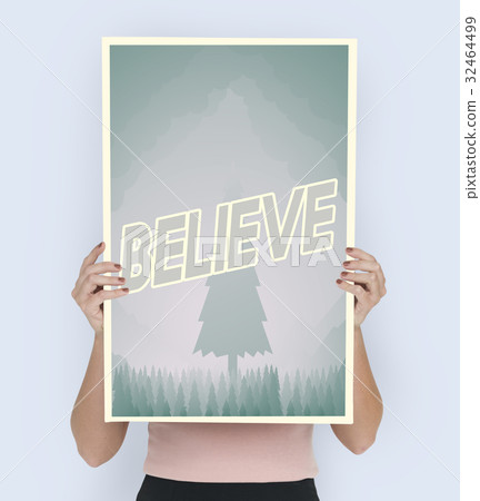 People holding aspiration word quote banner board 32464499