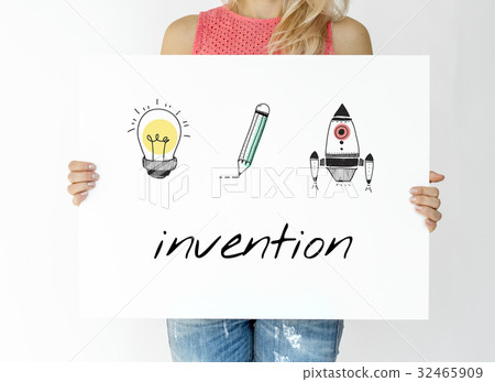 Woman holding banner network graphic overlay 32465909