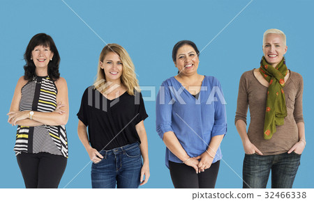 Diversity Women Set Gesture Standing Together Studio Isolated 32466338