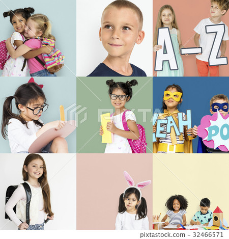 People Set of Diversity Kids Playful Studio Portrait 32466571